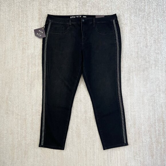 NWT Ava & Viv Super Stretch Jeggings Skinny Jeans 20W Black Boho - Picture 1 of 11